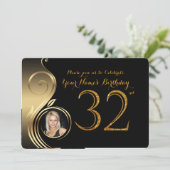 32,誕生日招待状,数値グリッター金ゴールド,写真 招待状 (スタンド正面)