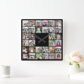 32 Photo Collage Modern Square Layout Black スクエア壁時計 (ホーム)