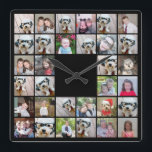 32 Photo Collage Modern Square Layout Black スクエア壁時計<br><div class="desc">Use cropped photos for the best results! Upload square photos from your phone or even Instagram to make a striking custom look for your home. You can use photos of friends or pets and then match your own decor by changing the color. Use color or black and white photos -...</div>