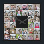 32 Photo Collage Modern Square Layout Black スクエア壁時計<br><div class="desc">Use cropped photos for the best results! Upload square photos from your phone or even Instagram to make a striking custom look for your home. You can use photos of friends or pets and then match your own decor by changing the color. Use color or black and white photos -...</div>