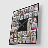 32 Photo Collage Modern Square Layout Black スクエア壁時計 (傾斜)