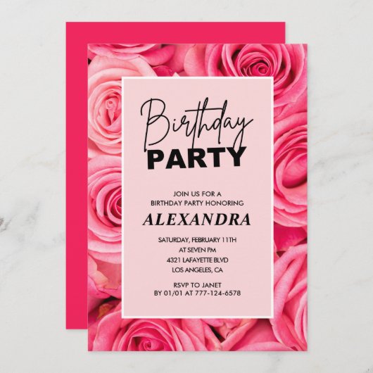 32nd birthday invitations Pink Roses Floral 招待状 (正面/裏面)