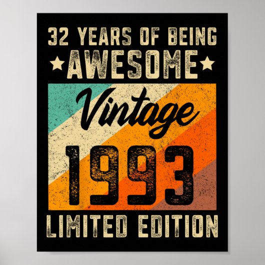 32nd Birthday Men 32 Years Old Women 1993 Limited  ポスター (正面)