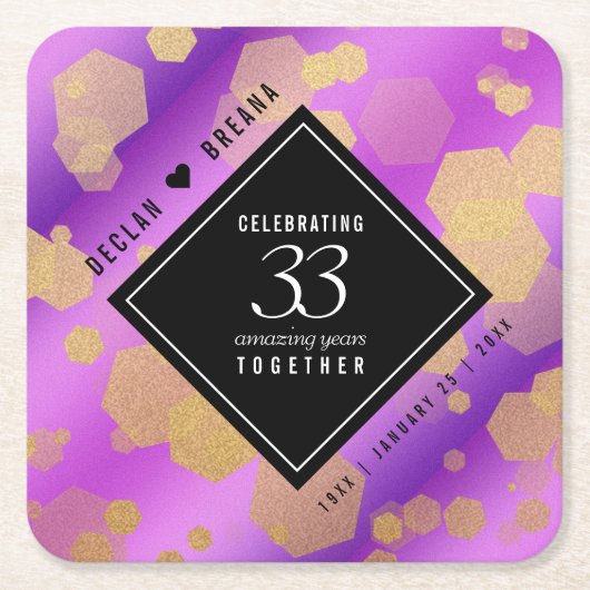 33エレガントアメジスト結婚記念日 スクエアペーパーコースター (正面)