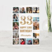 33ハッピーバースデー金ゴールドとホワイトフォトコラージュ カード (正面)