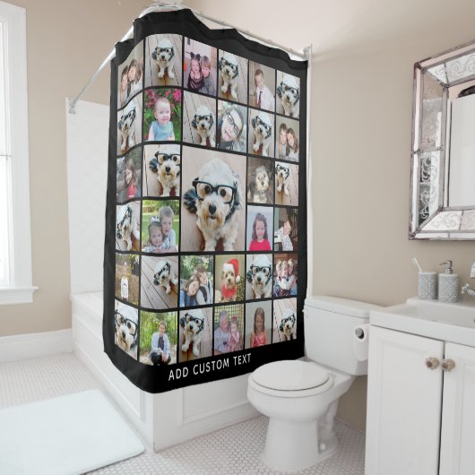 33フォトコラージュモダンスクエアレイアウトブラック シャワーカーテン (インサイチュ)