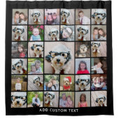 33フォトコラージュモダンスクエアレイアウトブラック シャワーカーテン (正面)