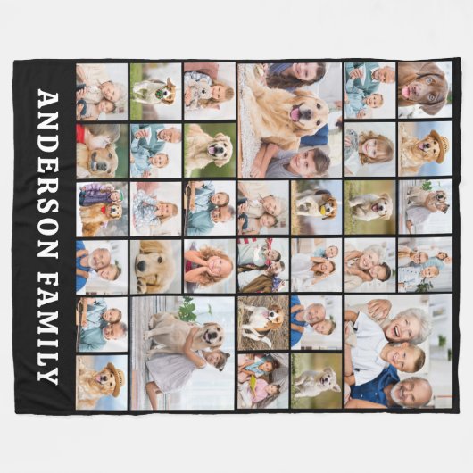 33モダンフォトコラージュパーソナライズされたファミリー フリースブランケット (正面(横))