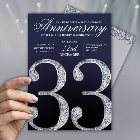 33周年記念ダイヤモンドシルバー紺デザイン 招待状