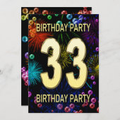 33回目の誕生日パーティーの招待状Fireworksのバブル 招待状 (正面/裏面)