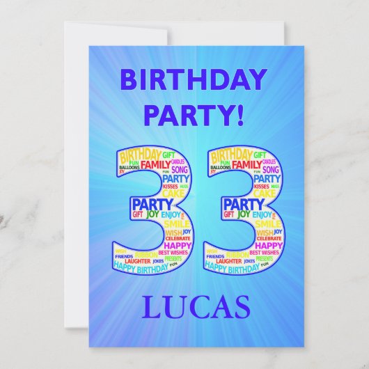 33回誕生日パーティーの招待の名前の追加 招待状 (正面)