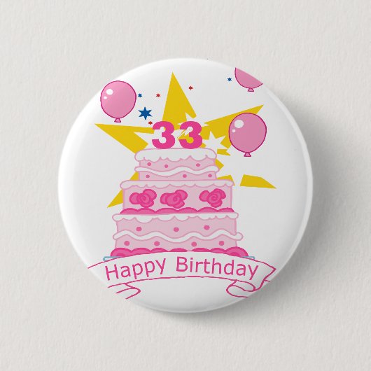 33歳お誕生日ケーキ 缶バッジ (正面)