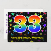 33歳の誕生日おめでとう！楽しいスターパターン、虹33、名前入り ポストカード (正面/裏面)