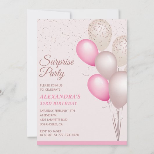 33歳の誕生日の招待サプライズ誕生日ピンク 招待状 (正面)
