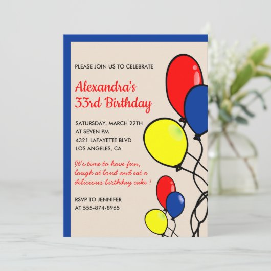 33歳の誕生日の招待バルーン 招待状 (スタンド正面)