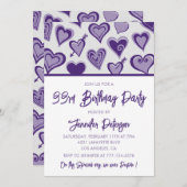 33歳の誕生日の招待パープルハート 招待状 (正面/裏面)