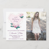 33歳の誕生日の招待フォトフラワーエレガントー 案内状 (正面)