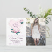 33歳の誕生日の招待フォトフラワーエレガントー 案内状 (スタンド正面)