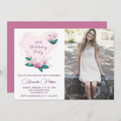 33歳の誕生日の招待フォトフラワーエレガントー 案内状 (正面/裏面)