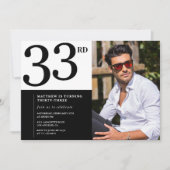 33歳の誕生日の招待フォト白黒メンズ 招待状 (正面)