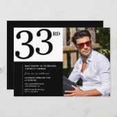 33歳の誕生日の招待フォト白黒メンズ 招待状 (正面/裏面)