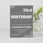 33歳の誕生日の招待メンズグレータイポグラフィ 招待状 (スタンド正面)