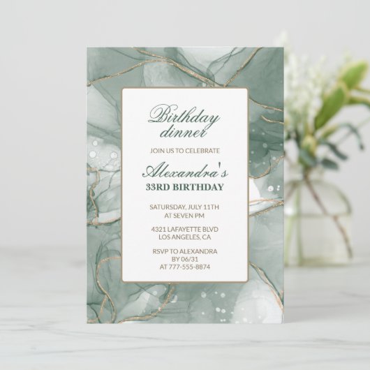 33歳の誕生日の招待誕生日ディナーグリーン 招待状 (スタンド正面)
