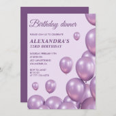 33歳の誕生日の招待誕生日ディナーパープル 招待状 (正面/裏面)