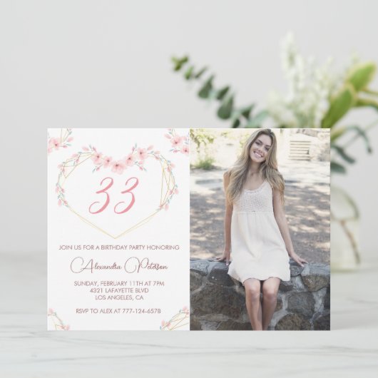 33歳の誕生日を迎える写真保エレガント保 案内状 (スタンド正面)
