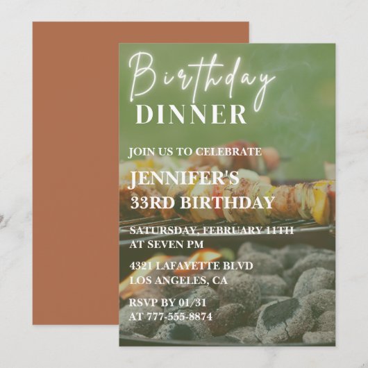 33歳の誕生日パーティーの招待状 バックヤードBBQ 招待状 (正面/裏面)