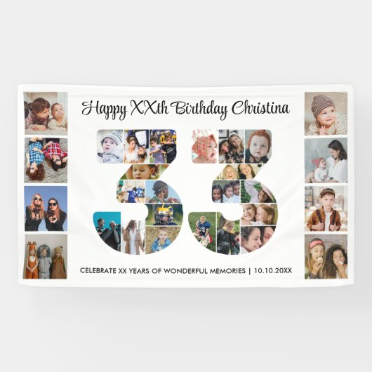 33歳の誕生日パーティーナンバー33フォトコラージュ 横断幕 (横)
