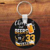 33歳の誕生日パーティー応援とビール～33歳 キーホルダー (正面)