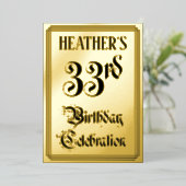 33歳の誕生日パーティー - エレガントなスクリプト + カスタムネーム 箔招待状 (立ち正面)