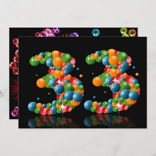 33歳の誕生日パーティー、バブルとボール 招待状 (正面/裏面)