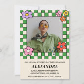 33歳の誕生日招待状 レトロ グルーヴィー フラワー 招待状 (正面)