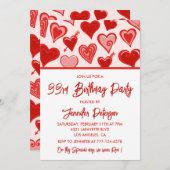 33歳の誕生日招待状 赤いピンクのハート 招待状 (正面/裏面)