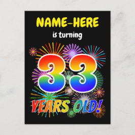 33歳の誕生日 - おもしろい花火、虹のデザイン「33」 ポストカード