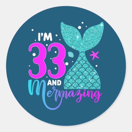 33歳ガール第2位33誕生日人魚 ラウンドシール (正面)