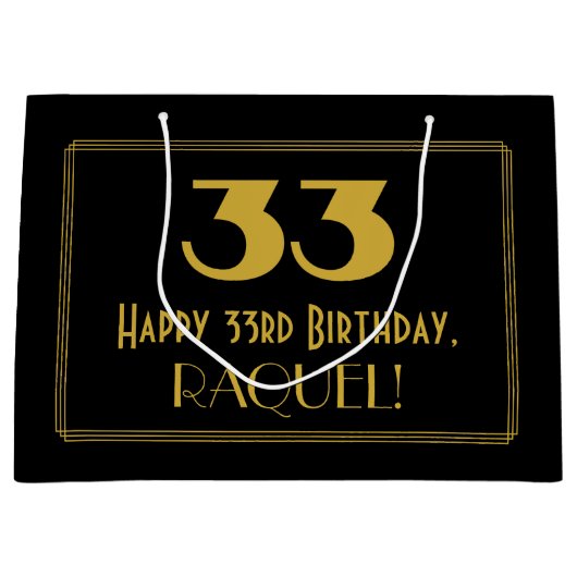 33番目の誕生日:インスパイアアールデコの「33」の外観と名前 ラージペーパーバッグ (正面)