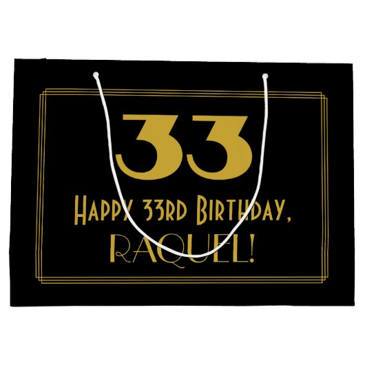 33番目の誕生日:インスパイアアールデコの「33」の外観と名前 ラージペーパーバッグ (裏面)