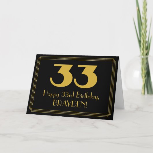 33番目の誕生日:インスパイアアールデコ検索「33」 & Name カード (正面)