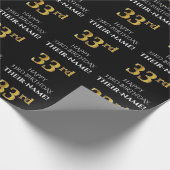 33番目の誕生日: エレガント、黒、フェイク金ゴールドルック ラッピングペーパー (角)