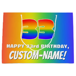 33番目の誕生日: カラフル、おもしろいレインボーパターン# 33 ラージペーパーバッグ