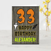 33番目の誕生日:ハロウィ不気味ンテーマ名前をカスタムする カード (黄色い花)