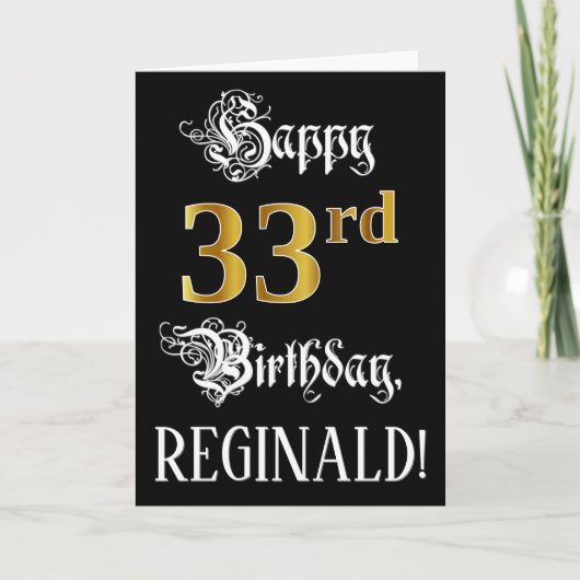 33番目の誕生日:ファンシースクリプト、フェイク金ゴールド・ルック、名前 カード (正面)