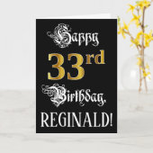 33番目の誕生日:ファンシースクリプト、フェイク金ゴールド・ルック、名前 カード (黄色い花)