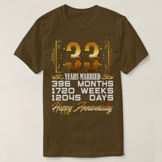 33結婚した年おもしろい33結婚周年 Tシャツ (デザイン正面)