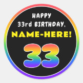 33誕生日カラフル:レインボー# 33,名前をカスタムする ラウンドシール (正面)