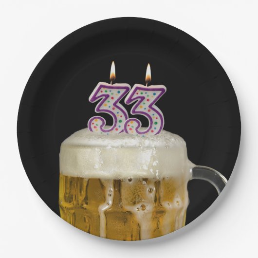 33誕生日ビールオンブラック ペーパープレート (正面)