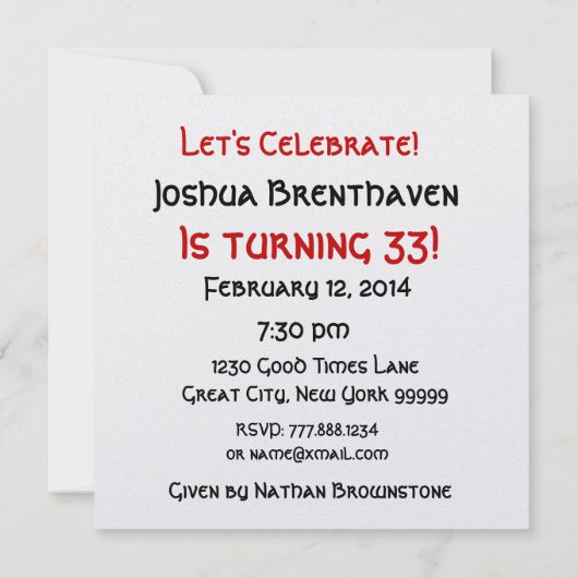 33誕生日金ゴールドキャンドルとバルーンメタリック 招待状 (裏面)